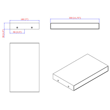 ET2 Brik square aluminum block wall sconce line drawing with dimensions
