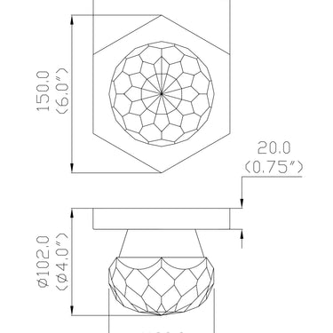 ET2 Allumettes crystal flush mount line drawing with dimensions
