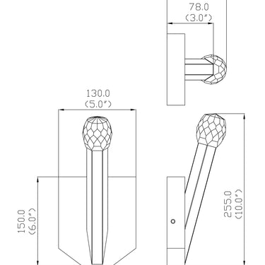 ET2 Allumettes clear crystal wall sconce 1-Light line drawing with dimensions