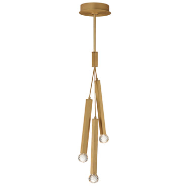 ET2 Allumettes 3-light pendant, Gold, three slim gold rods with faceted crystal tips under a round gold canopy
