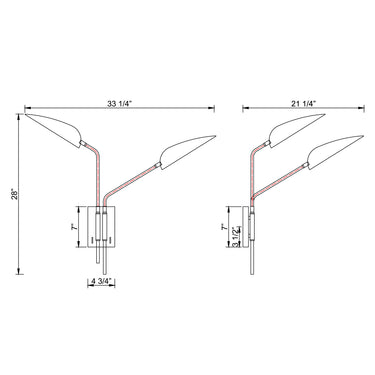 ET2 Marsh leaf shade wall sconce line drawing with dimensions