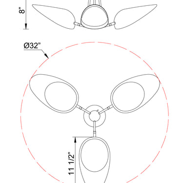 ET2 Marsh ovoid shade semi-flush mount line drawing with dimensions