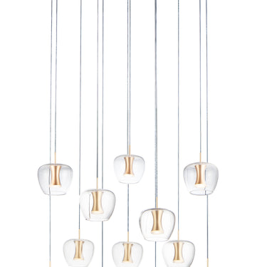 ET2 Newton multi-light apple glass pendant, 12-Light Black / Gold, front view