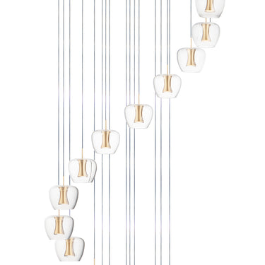 ET2 Newton multi-light apple glass pendant, 25-Light Black / Gold, front view