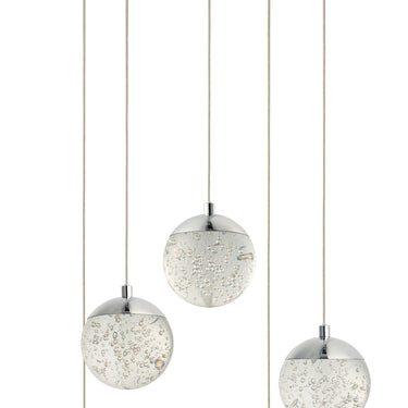 ET2 Orb II 5-light pendant, Polished Chrome, five clear bubble glass balls at varied heights
