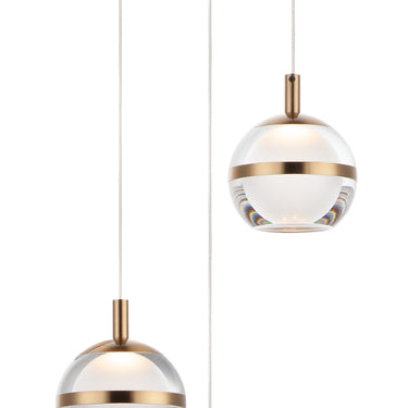 ET2 Swank multi-light orb pendant, 3-Light Natural Aged Brass, front view