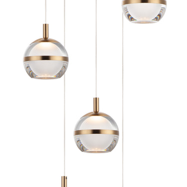 ET2 Swank multi-light orb pendant, 5-Light Natural Aged Brass, front view