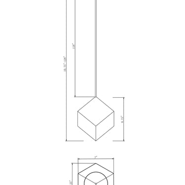 ET2 Ice Cube glass cube pendant line drawing with dimensions