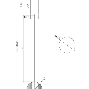 ET2 Pulse ridged acrylic pendant line drawing with dimensions