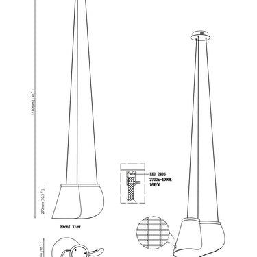 ET2 Tartan etched acrylic pendant line drawing with dimensions