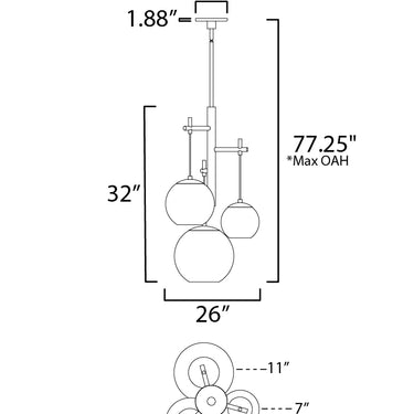ET2 Nucleus 3-Light LED Pendant Black/Natural Aged Brass