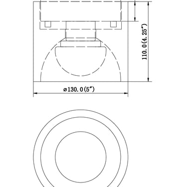 ET2 Cava carved stone semi-flush mount line drawing with dimensions