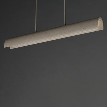 ET2 Matera 50 in Chalk White linear pendant, front view of the concrete bar on two cables