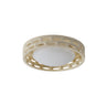 ET2 Cambria 13 in Oyster plaster flush mount, front view of the oval-cut ring and white glass center