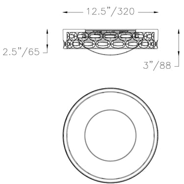 ET2 Cambria plaster oval-cut flush mount 13 in line drawing with dimensions