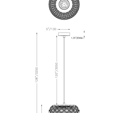 ET2 Cambria plaster small pendant line drawing with dimensions