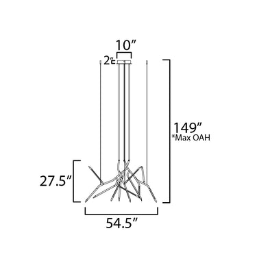 ET2 Scion multi-light acrylic pendant 53 in line drawing with dimensions
