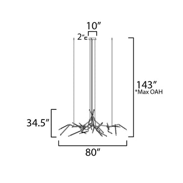 ET2 Scion multi-light acrylic pendant 80 in line drawing with dimensions