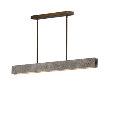ET2 Lintel 47 in Titanium Travertine / Bronze, front view of the gray stone bar with bronze canopy on white