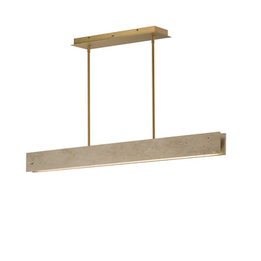 ET2 Lintel 47 in Travertine / Natural Aged Brass, front view of the beige stone bar with brass canopy on white