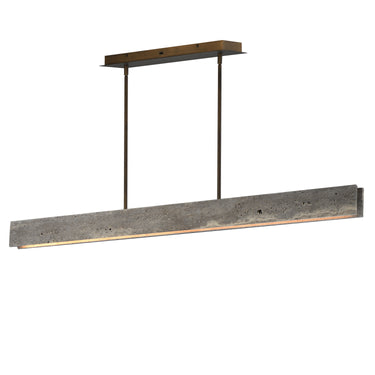ET2 Lintel 59 in Titanium Travertine / Bronze, front view of the gray stone bar with bronze canopy on white