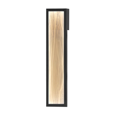 ET2 Celeste white spiral glass outdoor wall light, 24 in, black frame around a white swirl glass panel, front view