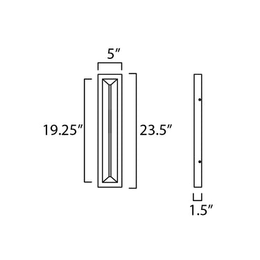 ET2 Fosso slim rectilinear outdoor wall light 24 in line drawing with dimensions
