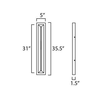 ET2 Fosso slim rectilinear outdoor wall light 35 in line drawing with dimensions