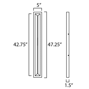 ET2 Fosso slim rectilinear outdoor wall light 47 in line drawing with dimensions