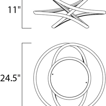 ET2 Twisted arched channel flush mount line drawing with dimensions