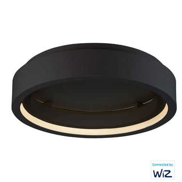 ET2 iCorona WiZ smart ceiling light, 24 in flush mount Black, front view with a warm white LED ring