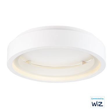 ET2 iCorona WiZ smart ceiling light, 24 in flush mount Matte White, front view with a warm white LED ring