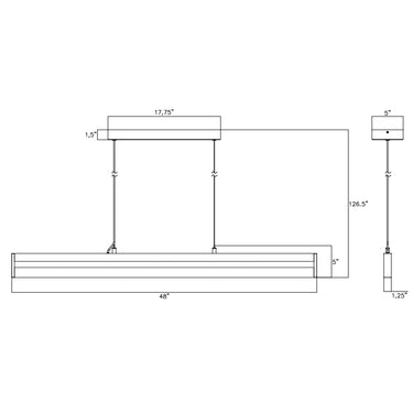 ET2 Crossbar linear pendant line drawing with dimensions