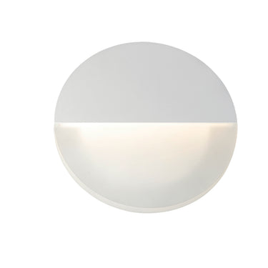 ET2 Alumilux Glow outdoor wall sconce, 10 x 10 in White, front view of the round disc with a white top half and frosted lower half