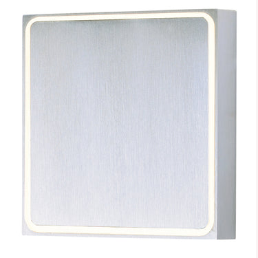 ET2 Alumilux Outline compact aluminum outdoor wall light, Satin Aluminum, front view of the brushed square panel with its glowing edge