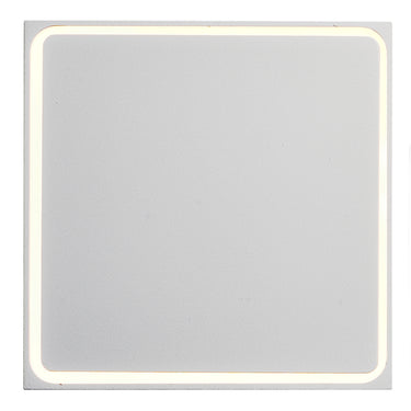 ET2 Alumilux Outline compact aluminum outdoor wall light, White, front view of the square panel with its glowing edge