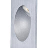 ET2 Alumilux Step Light low voltage outdoor wall light, Satin Aluminum, front view of the brushed square plate with an oval recess and LED