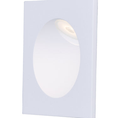 ET2 Alumilux Step Light low voltage outdoor wall light, White, front view of the square plate with an oval recess and LED