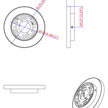 ET2 Alumilux Dish aluminum outdoor wall light line drawing with dimensions