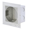 ET2 Alumilux Step Light rough-in box, empty metal box with perforated flange and knockouts, front view