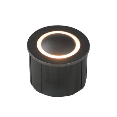 ET2 Alumilux Landscape in-ground light 2.5 x 2 in (E42420), Black, front view of the round lens with a lit ring