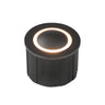 ET2 Alumilux Landscape in-ground light 2.5 x 2 in (E42420), Black, front view of the round lens with a lit ring