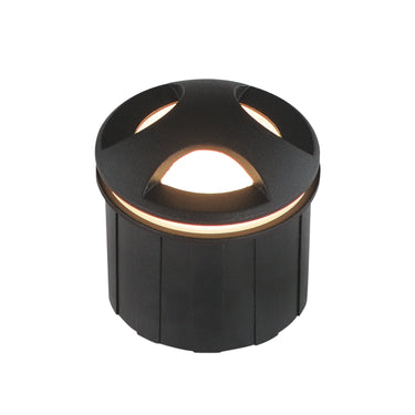 ET2 Alumilux Landscape in-ground light 2.5 x 2.25 in (E42423), Black, front view of the dome hood with openings