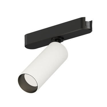ET2 Continuum Mini Spot track light, White / Black, white cylinder with black adapter and black rim, front view