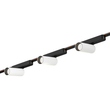 ET2 Continuum Mini Spot track light, White / Black, three white cylinders with black rims on a black track