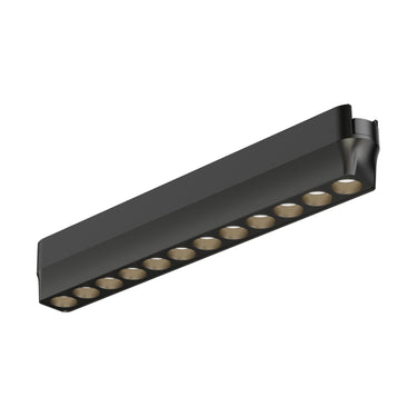 ET2 Continuum Optic track light, 9 in Black, front view of the linear head with a row of round lenses