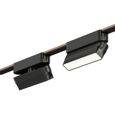 ET2 Continuum Gimbal Flat track light, 5 in Black, two heads on a black track, one turned sideways
