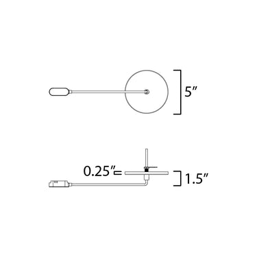 ET2 Continuum track plug and cover plate line drawing with dimensions: 5 in round plate and lead