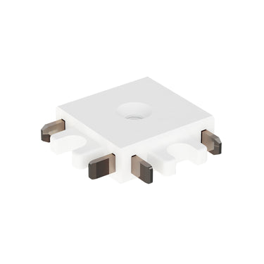 ET2 Continuum 90 degree corner track connector, White, flat square block with contact prongs along its sides