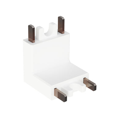 ET2 Continuum wall to ceiling track connector, White, L-shaped bent block with upright contact prongs